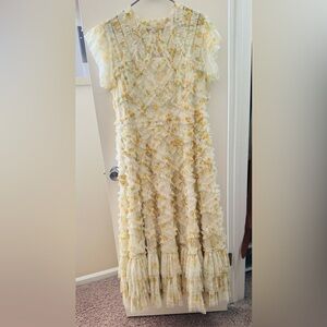 Floral Ruffle Mac Duggal Dress in Cream and Yellow